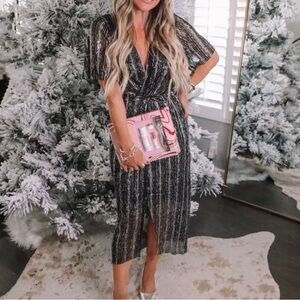 All In Favor | gold black dolman plisse dress